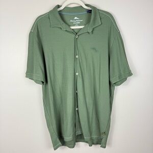 Tommy Bahama IslandZONE Button Up Top Mens Large Collared Green Pima Cotton